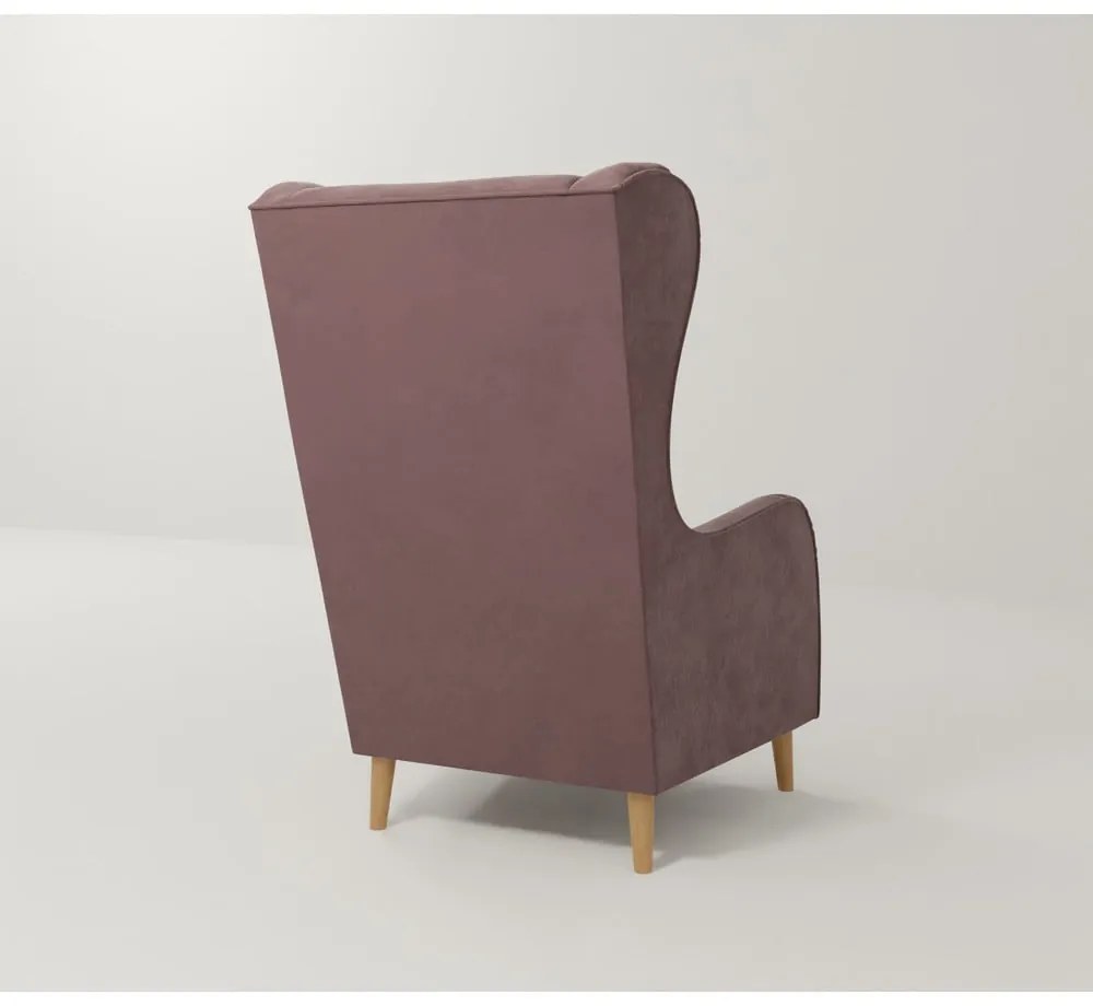 Fotoliu wing roz cu tapițerie din catifea Carole – Ropez