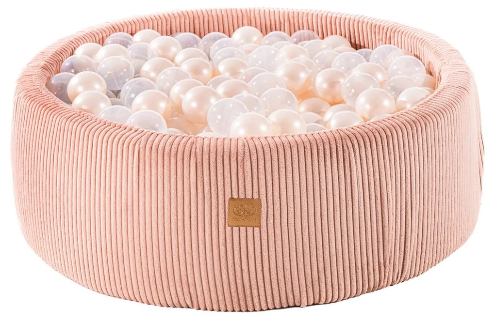 Piscina uscata cu 200 de bile 7cm (Alb perlat Transparent) MeowBaby   Aesthetic, 90x30 cm, Premium Velur reiat   corduroy Roz