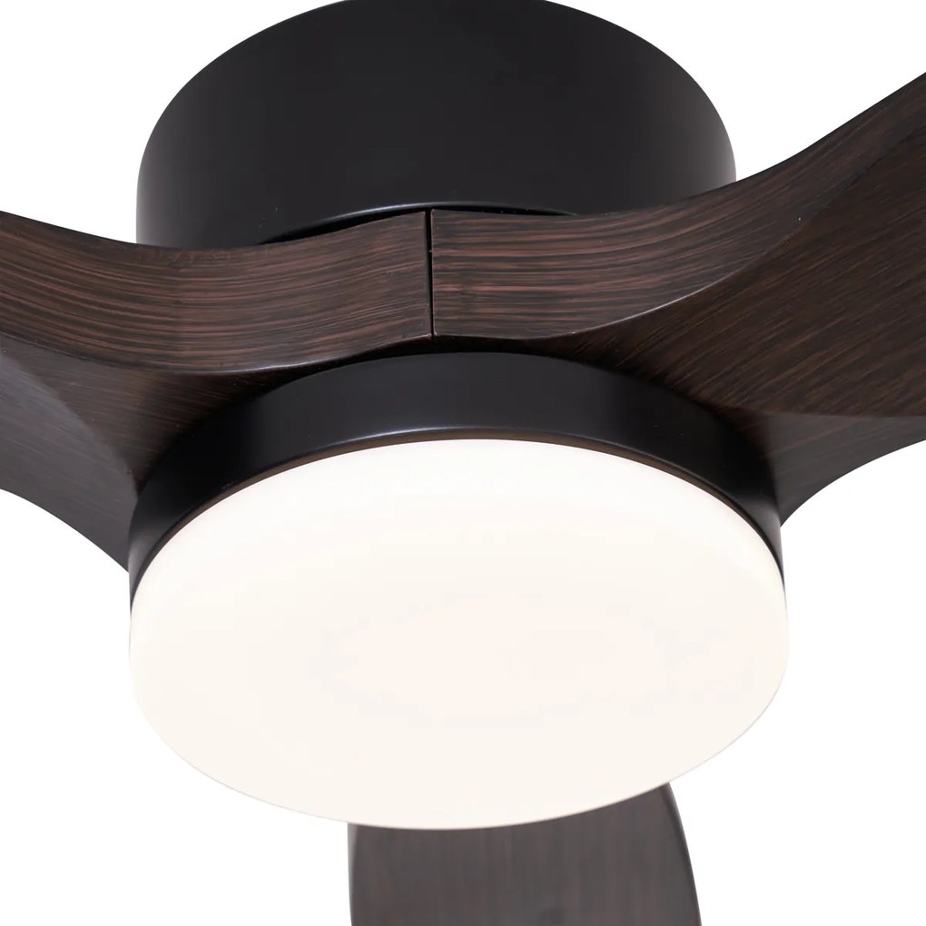 Ventilator de tavan negru cu imprimeu de lemn 132cm incl. LED Dimmabil cu telecomandă - Joly