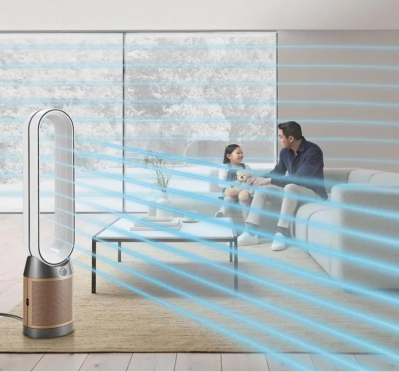 Purificator si racitor de aer Dyson PC2 De-NOx TP12 Wh/Gd, 40W, 40 m², 10 viteze, Oscilatie, HEPA, MyDyson™, Wi-Fi, LCD, Control vocal, Mod automat, Alb/Auriu