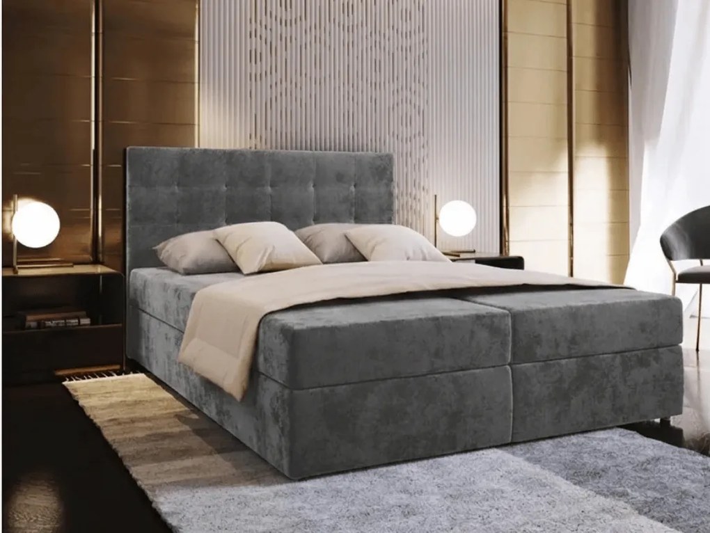 Pat tapițat boxspring GLORIEN VELVET 160x200 cm gri Saltele: Saltea cu arcuri Bonell