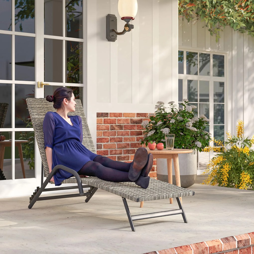 Outsunny Șezlong chaise longue din rășină impletită inclinabil și reglabil în 4 niveluri în formă de S, 156x62x96cm maro | Aosom Romania