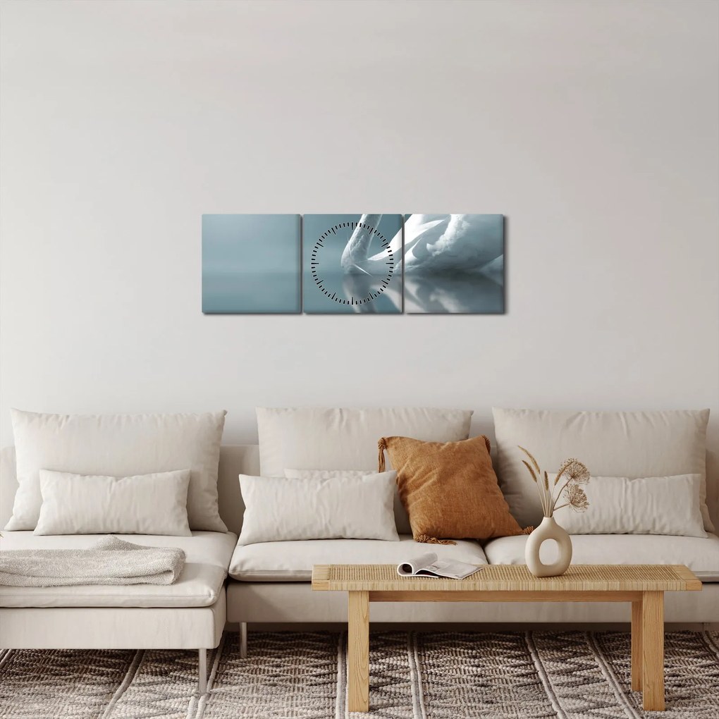 Tablou -Lebădă albă (cu ceas) (90x30 cm)