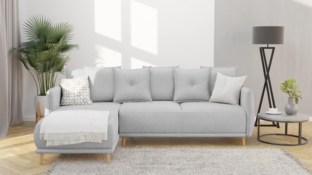 Coltar Extensibil Gamma 238 x 170 Cm Revesibil, Tapiterie Textila Gri Deschis
