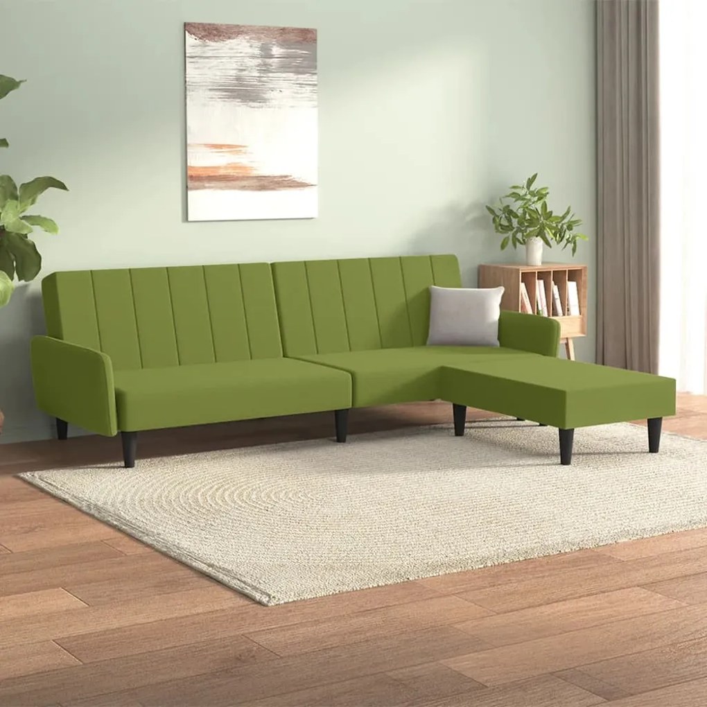 3080723 vidaXL Canapea extensibilă 2 locuri cu taburet verde deschis catifea