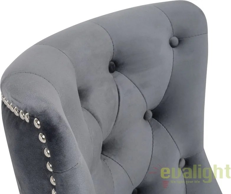 Scaun de birou elegant Victorian, catifea gri argintiu