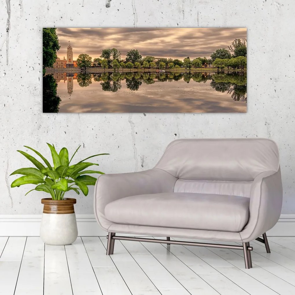 Tablou cu lac și copaci (120x50 cm)