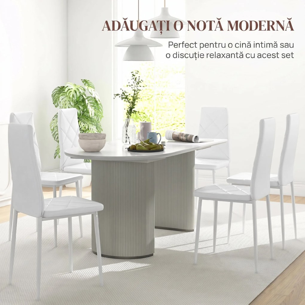 HOMCOM Set 6 Scaune de Sufragerie Tapițate cu Spătar Înalt, Tălpi Antiderapante și Picioare din Oțel, 41x50x97 cm, Alb | Aosom Romania