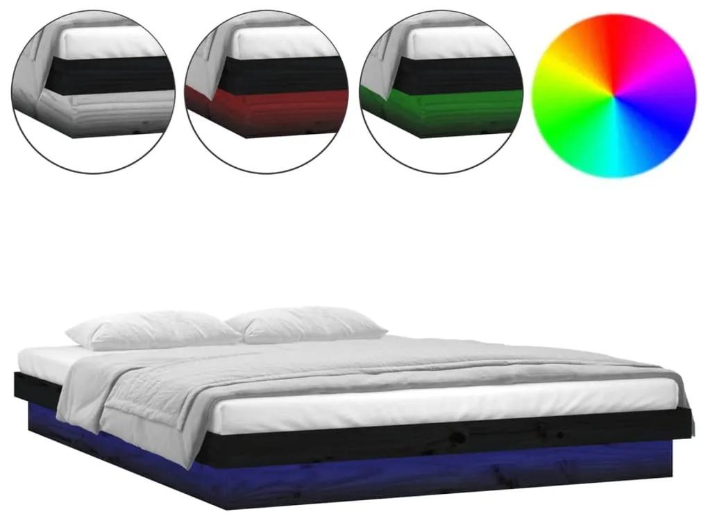 820011 vidaXL Cadru de pat cu LED mic dublu, negru, 120x190cm, lemn masiv