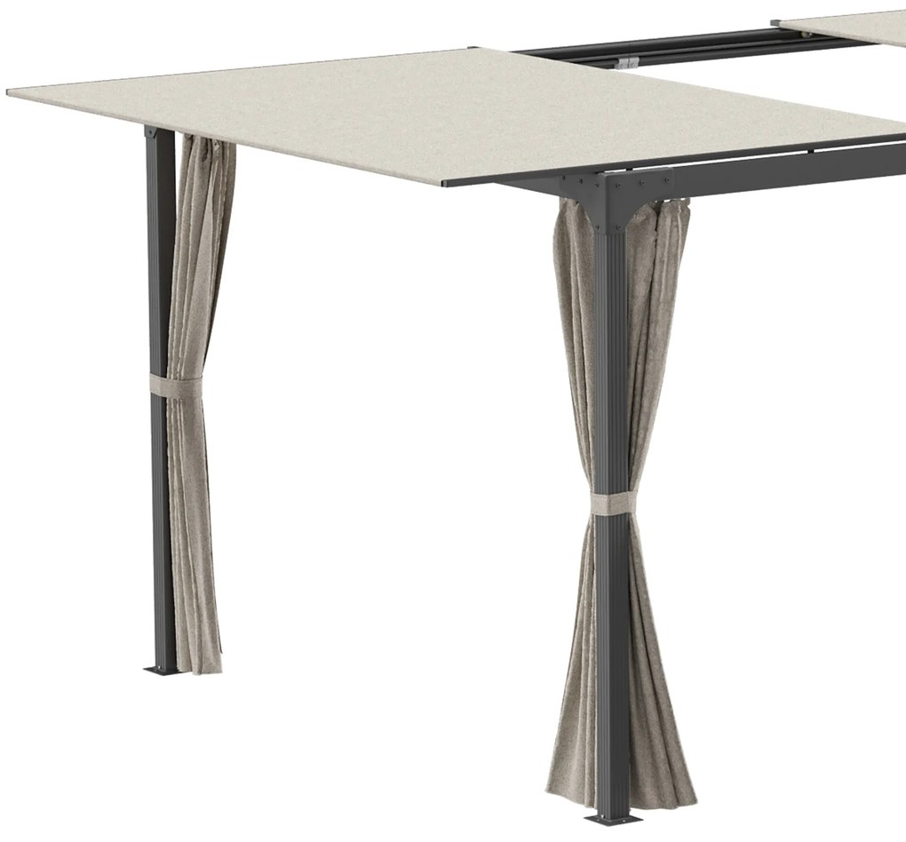 Outsunny Foisor cu pergola 3 x 3 (m) cu acoperis extensibil, Adapost cu copertina cu pergola retractabila cu perdele, Cadru din aluminiu pentru gradina, peluza, curte si terasa, bej | Aosom Romania