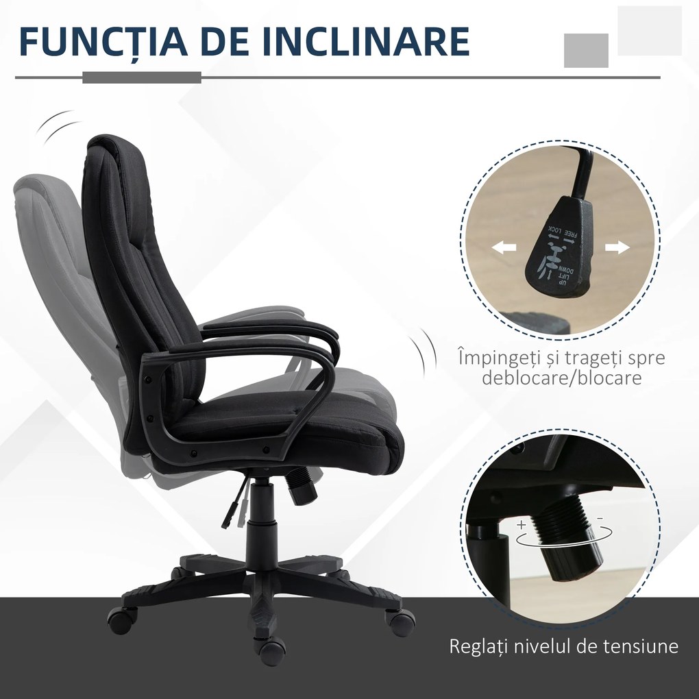 Fotoliu Birou cu Masaj, Interfata USB si Inaltime Reglabila, Tesatura efect in, Roti pivotante 60x74x106-116cm, Negru Vinsetto | Aosom Romania