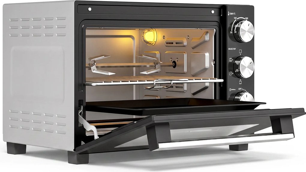 HOMCOM Cuptor Electric 1500W 28L cu Temperatură Reglabilă până la 230°C, Timer 60 min, Grătar, Tavă și Mâner pentru Tavă | Aosom Romania