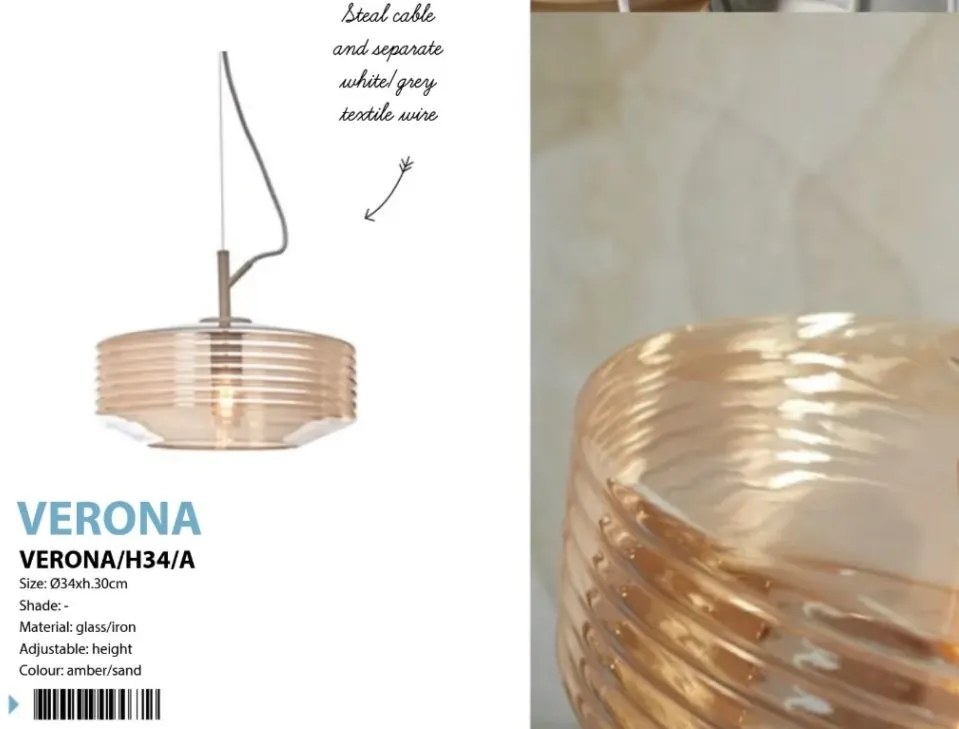 Lustra/Pendul design decorativ Verona ribbed, amber