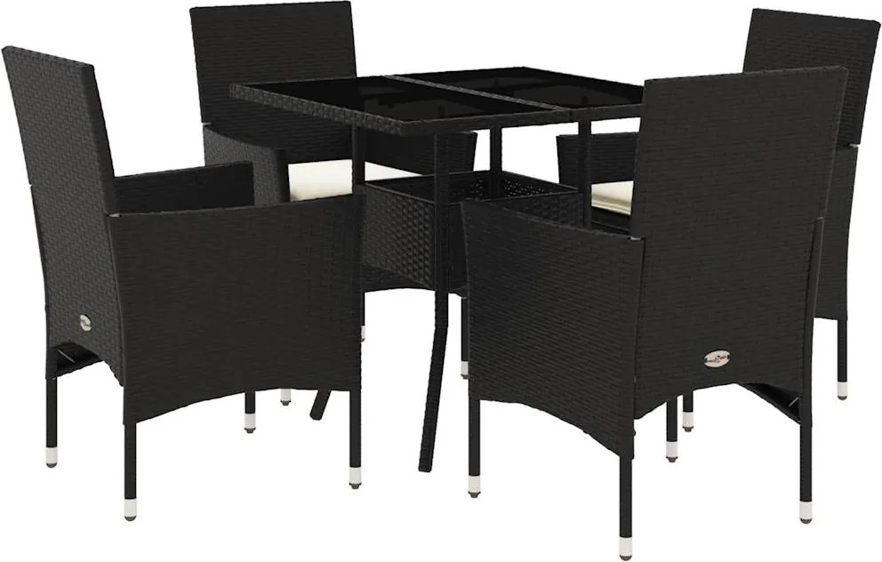 vidaXL Set mobilier de grădină cu perne 5 piese negru poliratan&sticlă