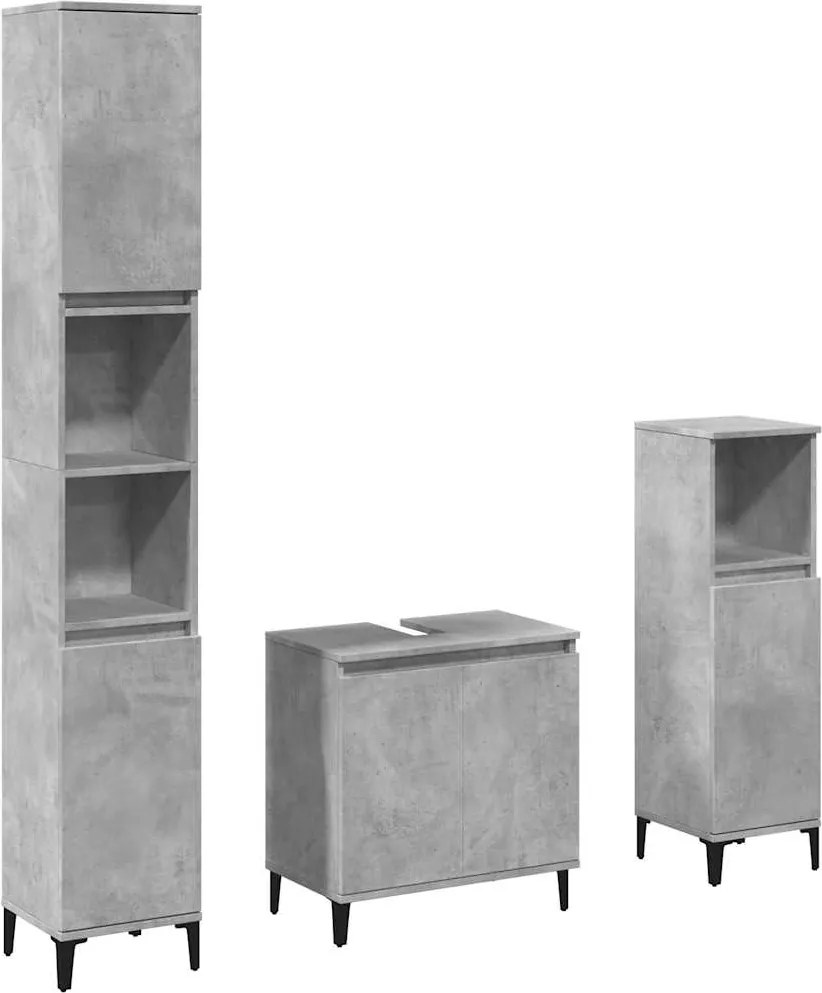 vidaXL Set mobilier de baie, 3 piese, gri beton, lemn compozit