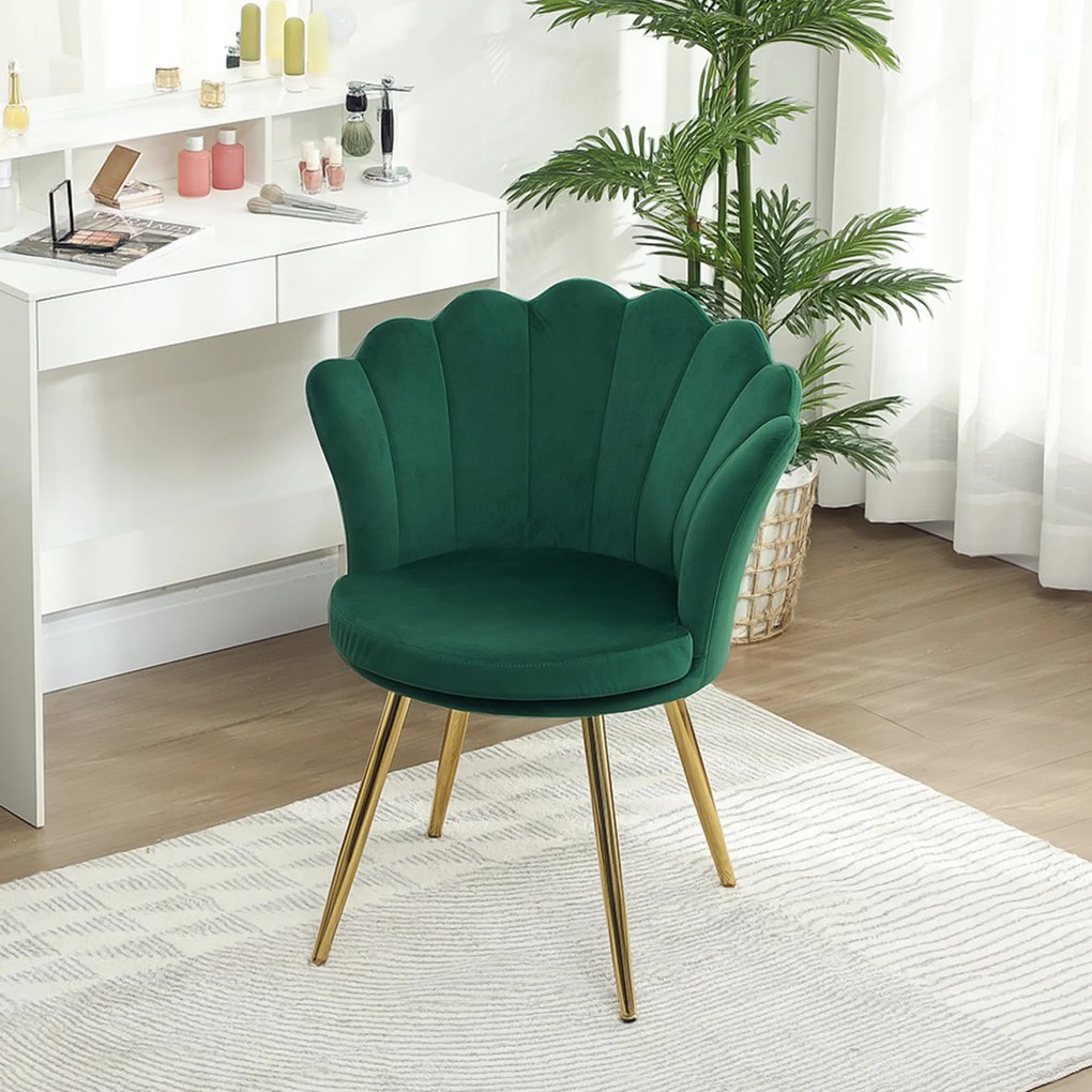 HOMCOM Fotoliu coquillage scaun coafură fotoliu din catifea pentru salon camera de zi și sufragerie verde | Aosom Romania