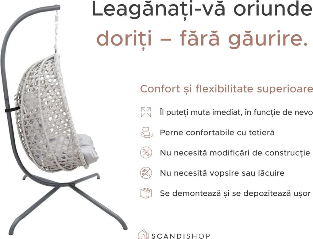 Scaun suspendat MOLINE cu suport, negru
