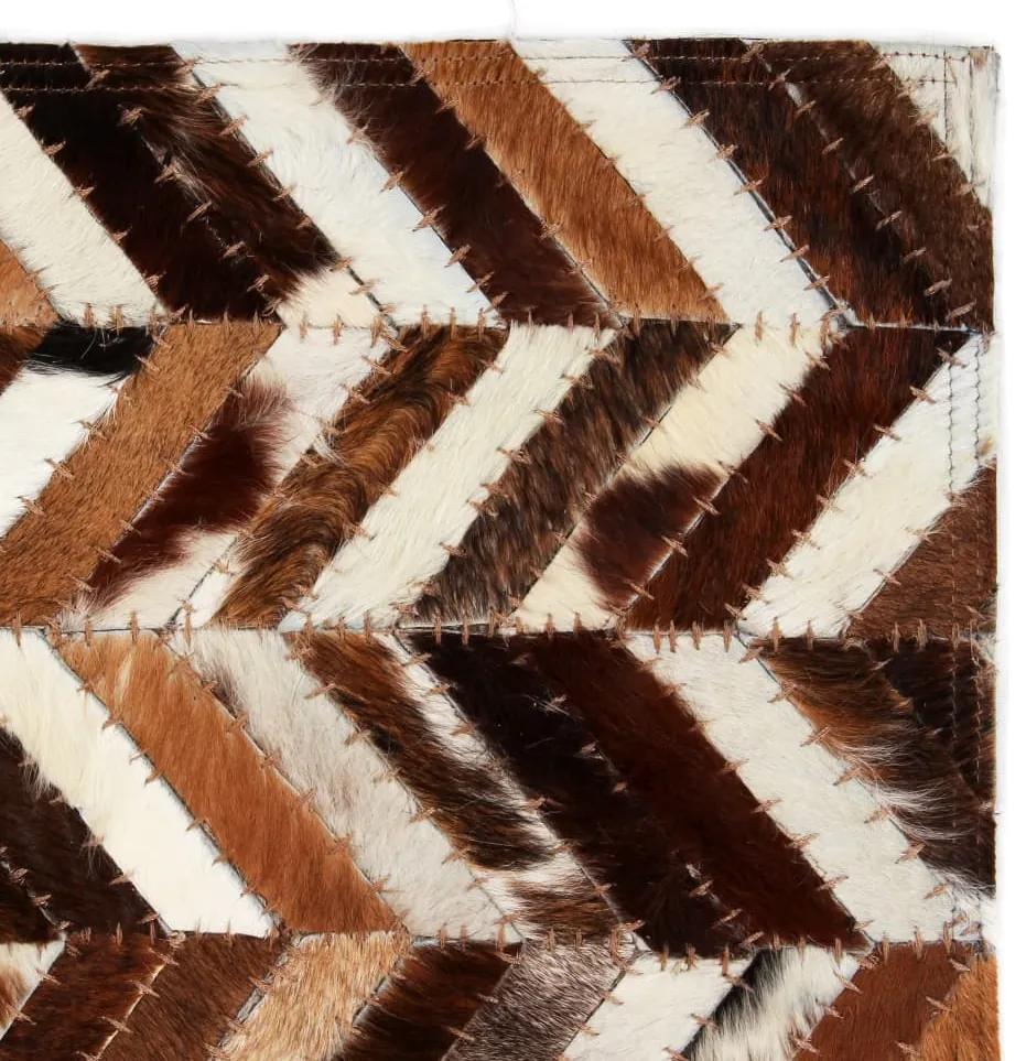 Covor piele naturala, mozaic 80x150 cm zig-zag Maro alb maro si alb, 80 x 150 cm