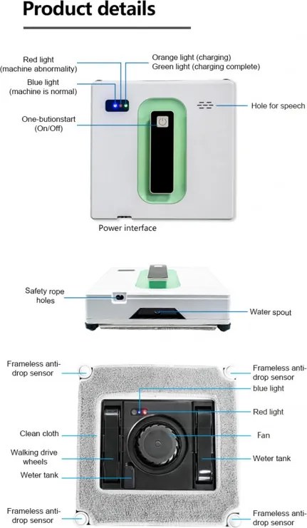 Resigilat: Robot curatare geamuri Finlux J2Fenster, 72 W, Giroscop, Pulverizare lateral, Tuya/Smart Life, Alb