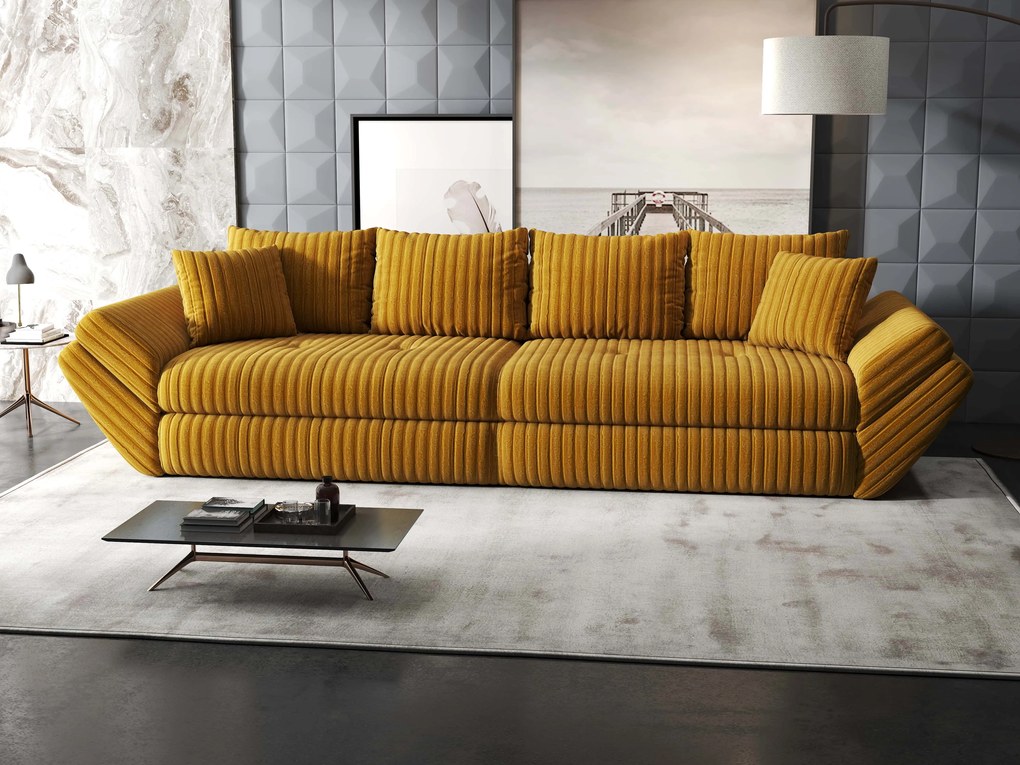 Canapea extensibilă dumonde cu ladă de depozitare si sezut confortabil din spuma high-density, Loana Ambience Mustar 300x100 cm