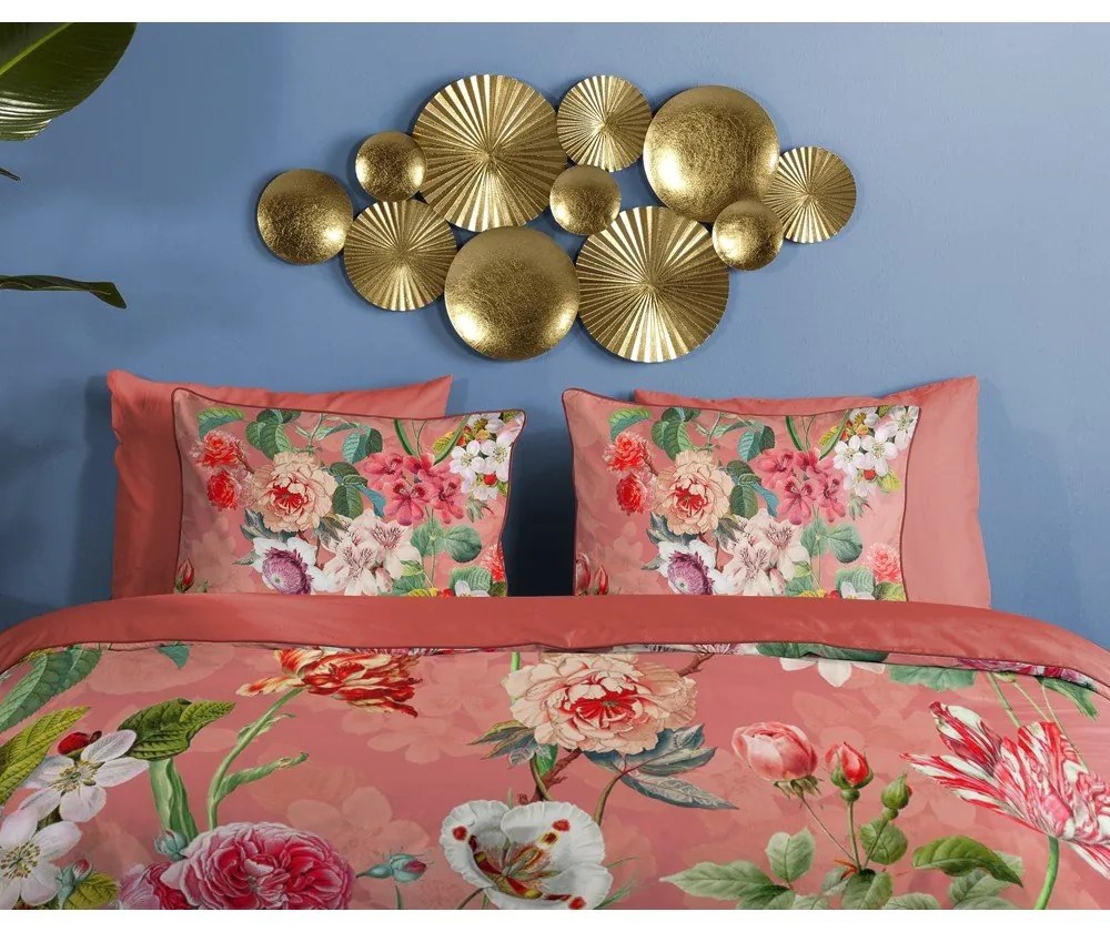 Lenjerie de pat portocalie din bumbac satinat pentru pat dublu, extinsă 240x220 cm Amalia – Descanso