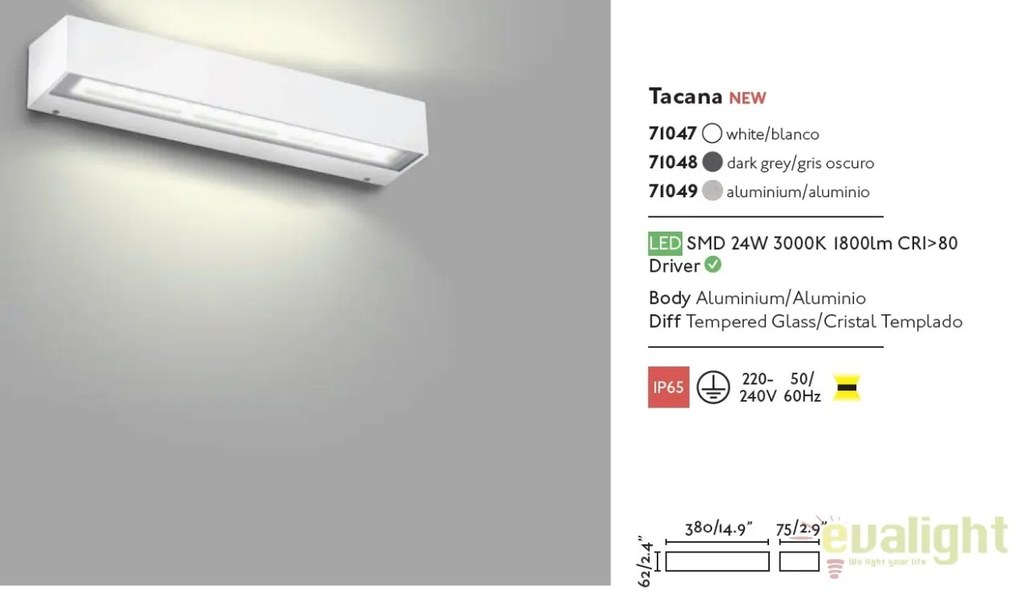 Aplica LED de exterior design modern TACANA aluminiu 71049