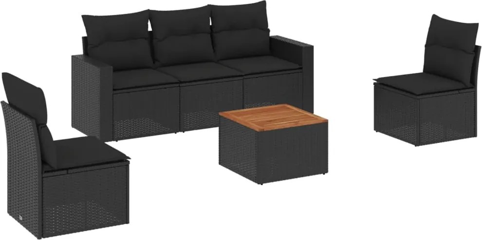 vidaXL Set mobilier de grădină cu perne, 6 piese, negru, poliratan