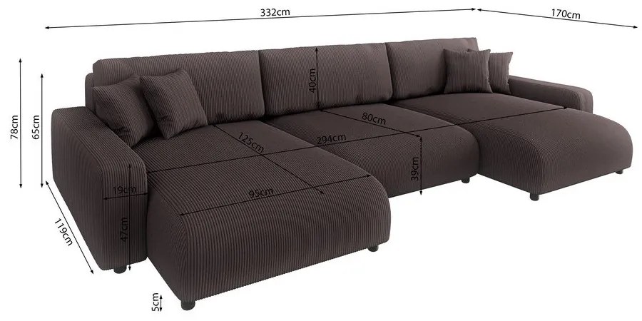 Colțar maro extensibil, cu spațiu de depozitare, cu tapițerie din catifea reiată Sara – Ropez