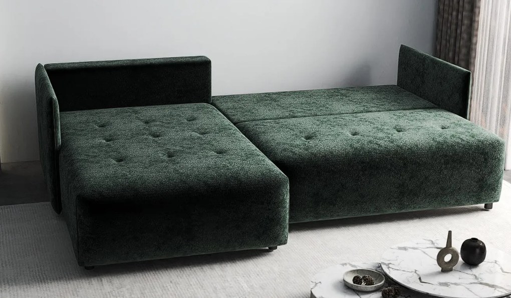 Colțar extensibil dumonde cu ladă de depozitare si sezut confortabil din spuma high-density, Malta Euphoria Green II 235x185 cm