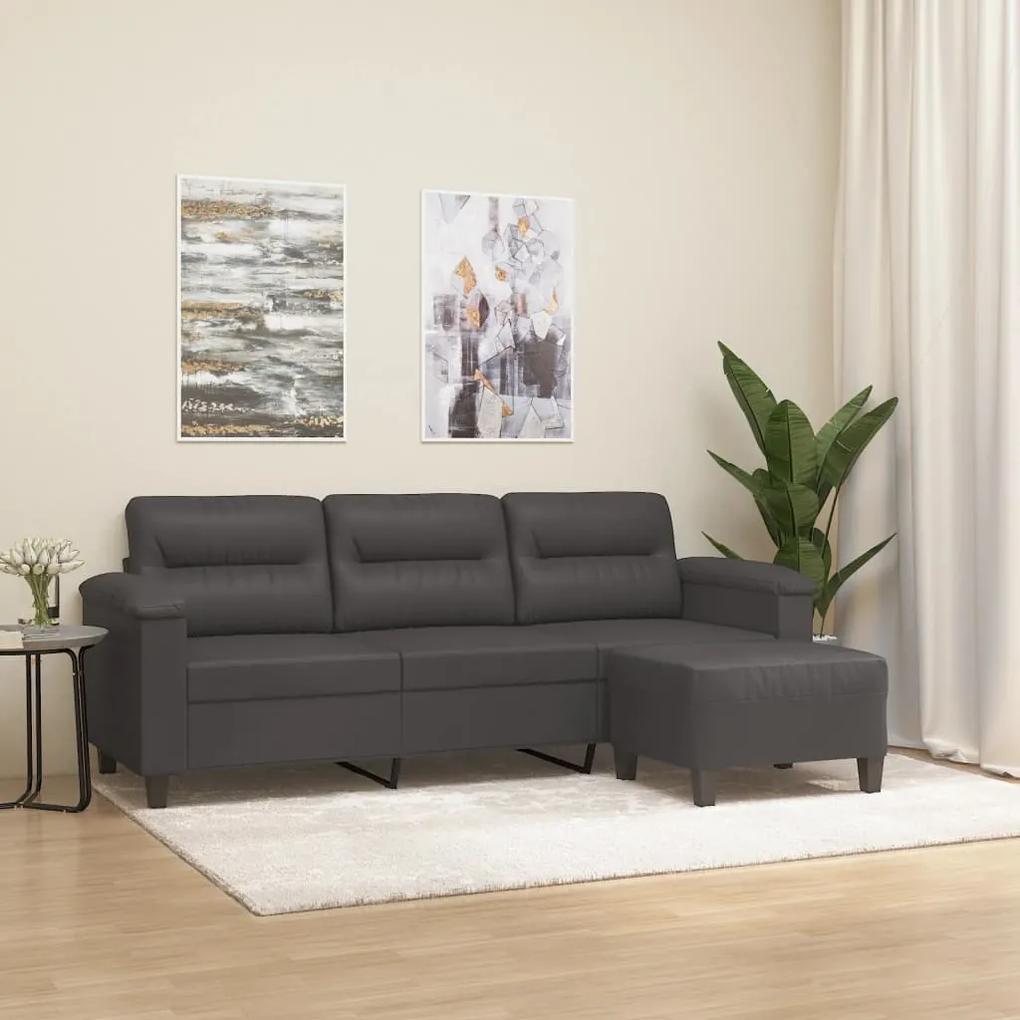 Canapea cu 3 locuri si taburet, gri, 180 cm, piele ecologica Gri, 210 x 77 x 80 cm