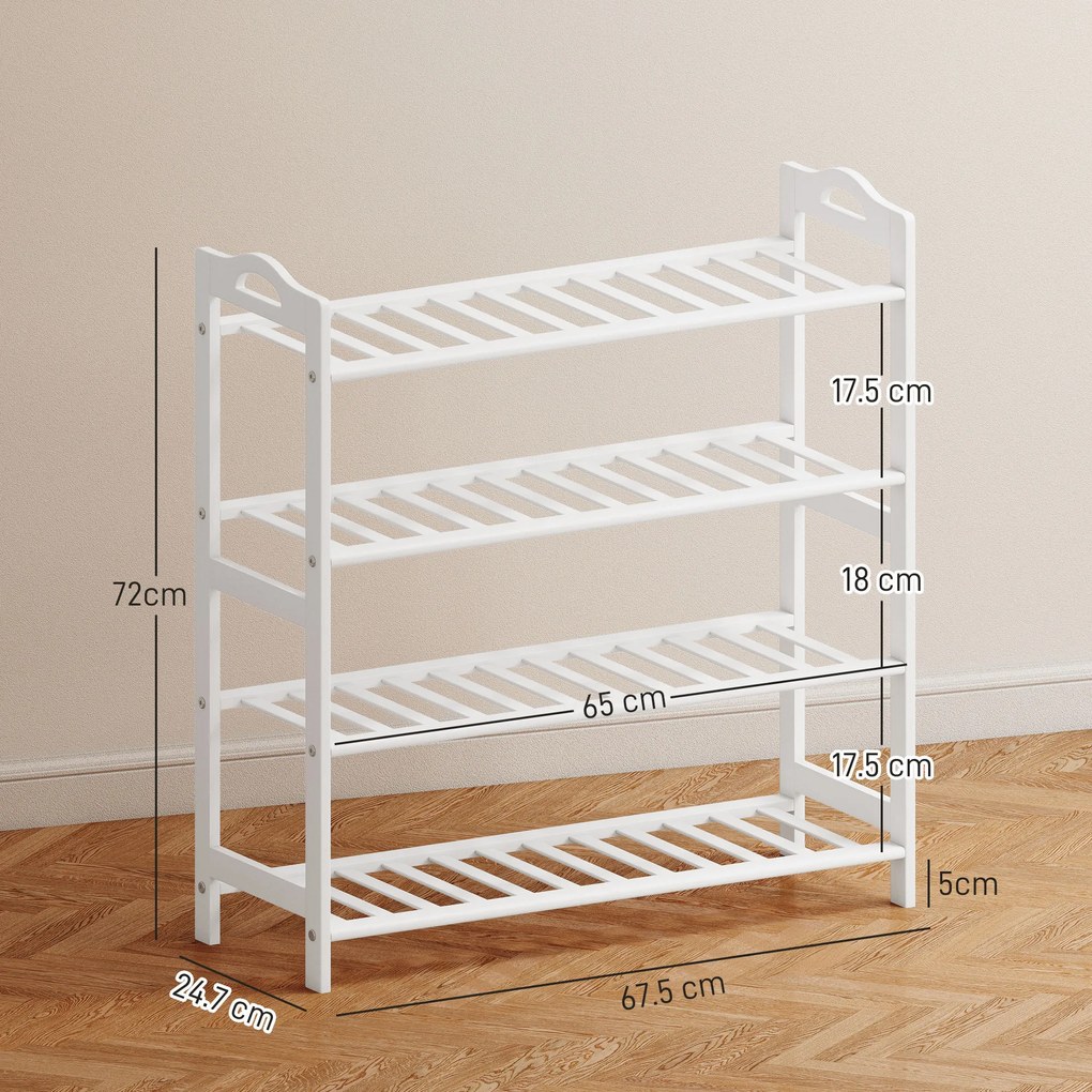 HOMCOM Raft pentru Pantofi din Bambus pentru 12 Perechi de Pantofi pentru Intrare Hol Dormitor 67,5x24,7x72 cm Alb | Aosom Romania