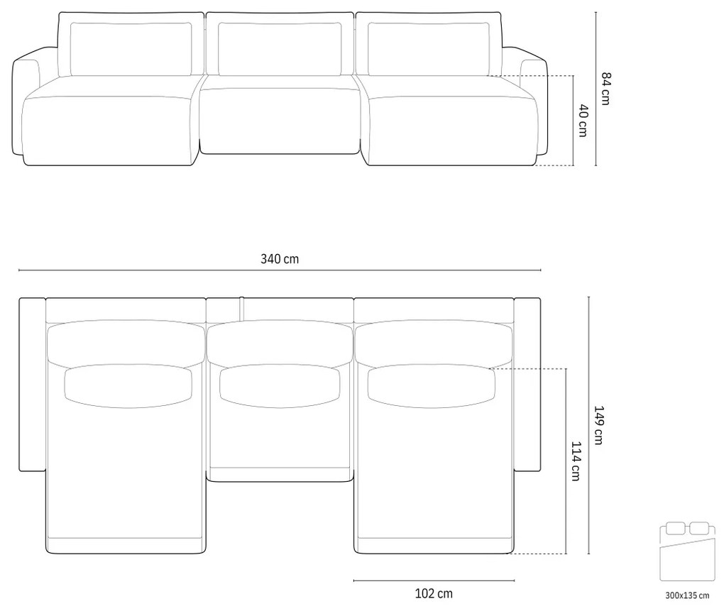 Canapea extensibila panoramica Belfast 4 locuri stofa L340 cm