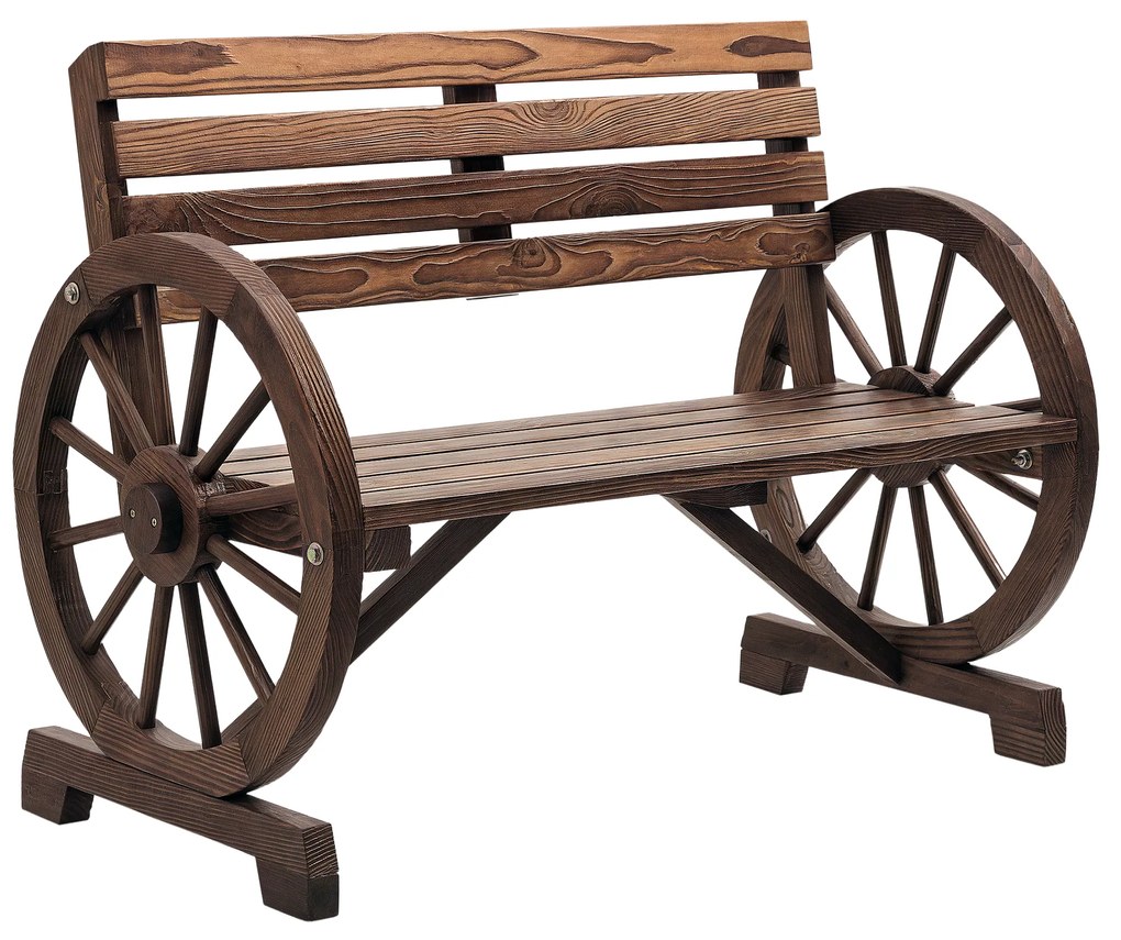 Outsunny Banc de grădină cu design de roată de căruț, pentru 2 persoane, lemn natural, maro închis, 105,5 x 56 x 79cm | Aosom Romania
