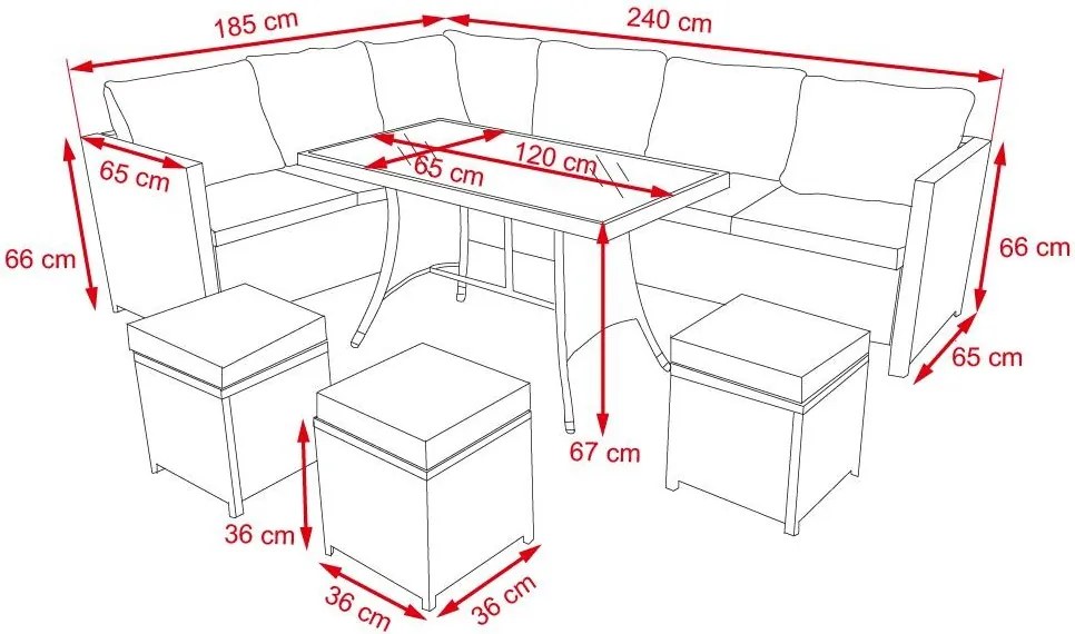 Set mobilier de grădină din ratan VERANO gri