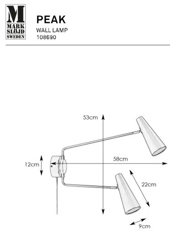 Lampă de perete Markslöjd 108690 PEAK 2xE14/40W/230V negru