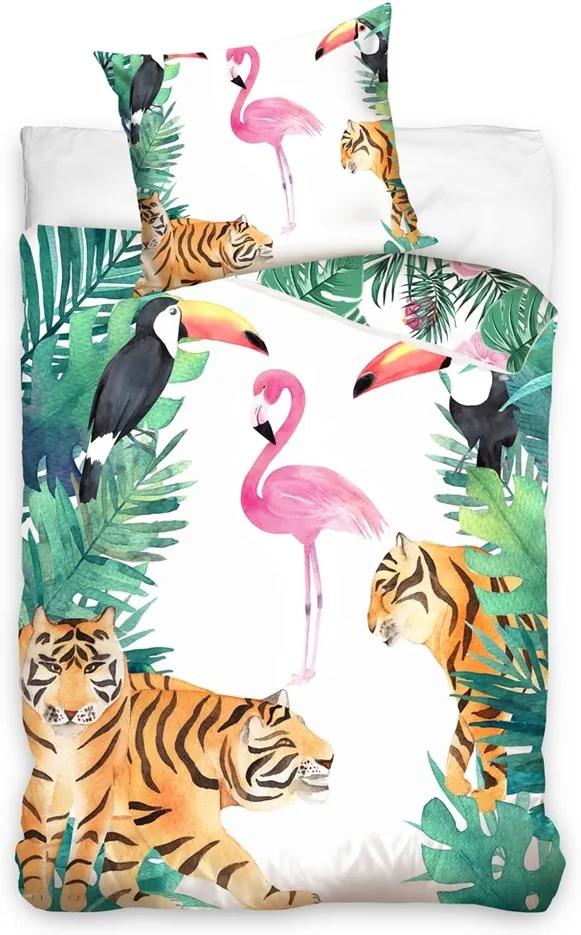 Lenjerie bumbac Flamingo și Tigru, 140 x 200 cm, 70 x 90 cm