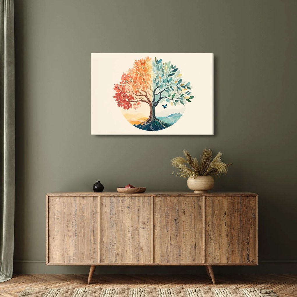 Tablou – Arbore dual cu fluture (90x60 cm)