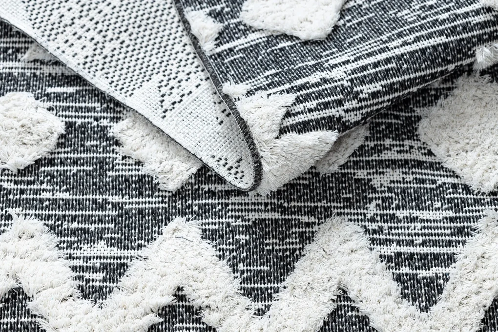 Covor ECO SISAL BOHO MOROC Etno Zig zag 22319 franjuri - două niveluri de lână gri / cremă, covor reciclat
