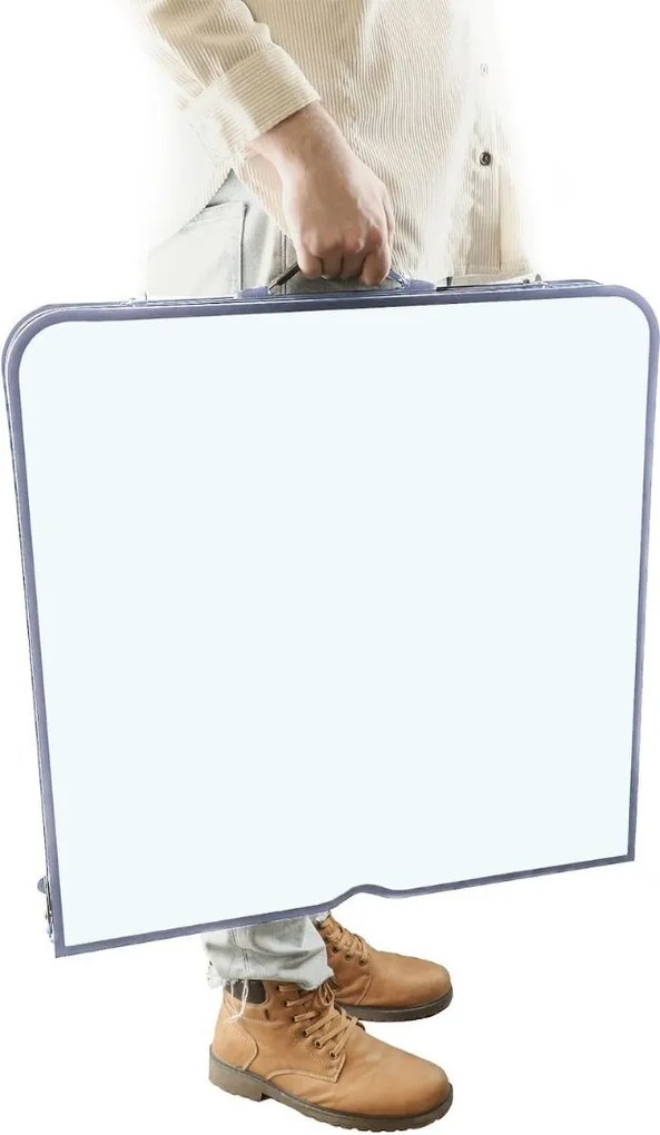 Set mobilier de camping pliabil, Jumi, alb, masă cu picioare reglabile și 4 tabureți