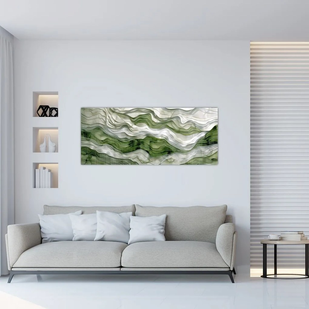 Tablou - Undele verzi și albe (120x50 cm)