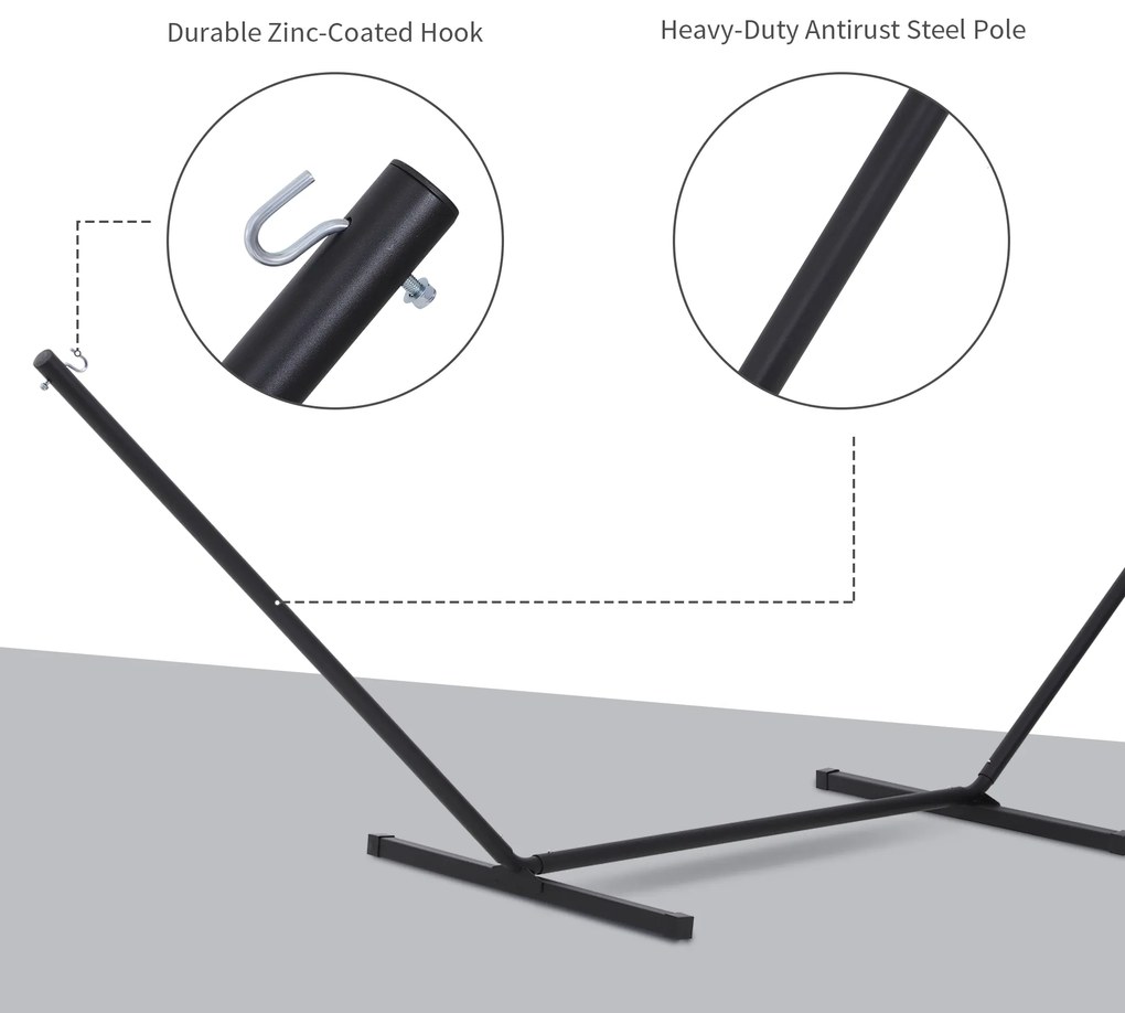 Outsunny Suport pentru Hamac, Capacitate Maximă 150Kg, Structură din Metal Rezistent, Negru, 360x92x115cm | Aosom Romania