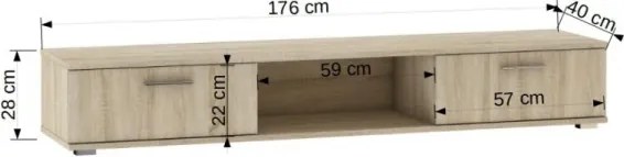 Comodă TV, 176x40x28 cm, Aridea, ADRK Furniture (Culoare: Artisan / Negru)