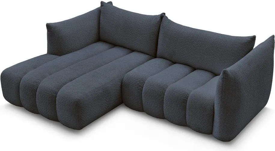 Colțar albastru închis cu tapițerie din țesătură bouclé (cu colț pe partea stângă/cu șezlong) Azra – Bobochic Paris