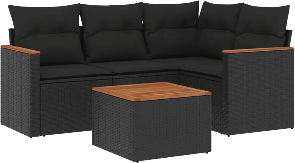 vidaXL Set mobilier de grădină cu perne, 5 piese, negru, poliratan