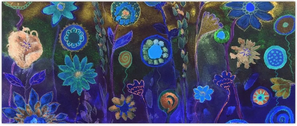 Tablou - Flori albastru închis (120x50 cm)