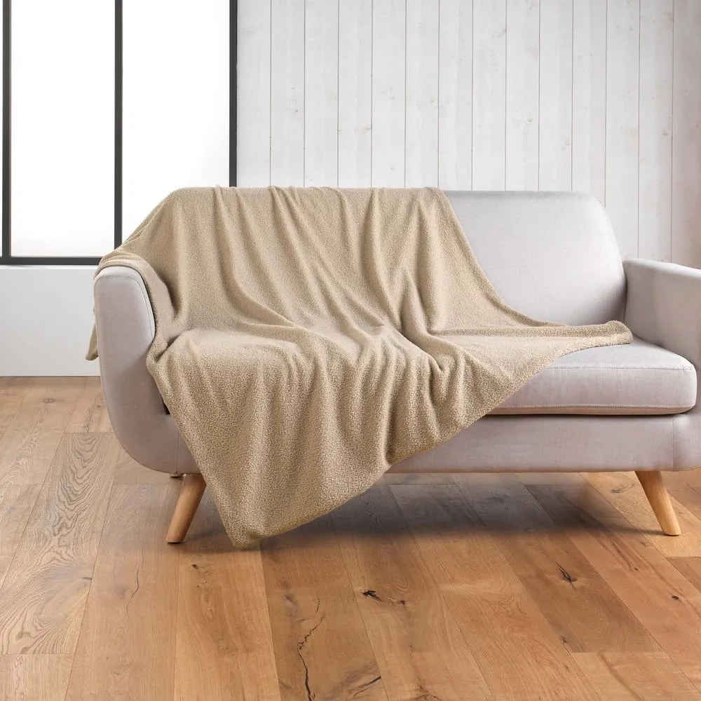 Pătură bej din polar/fleece 180x220 cm Curly Wooly – douceur d'intérieur