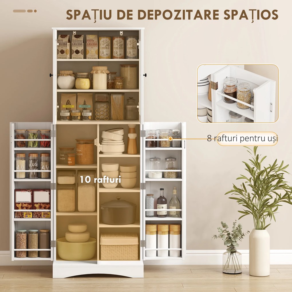 HOMCOM Dulap Bucătărie 162 cm, Credenza, Uși Acrilice Soft-Close, Rafturi, Alb. | Aosom Romania