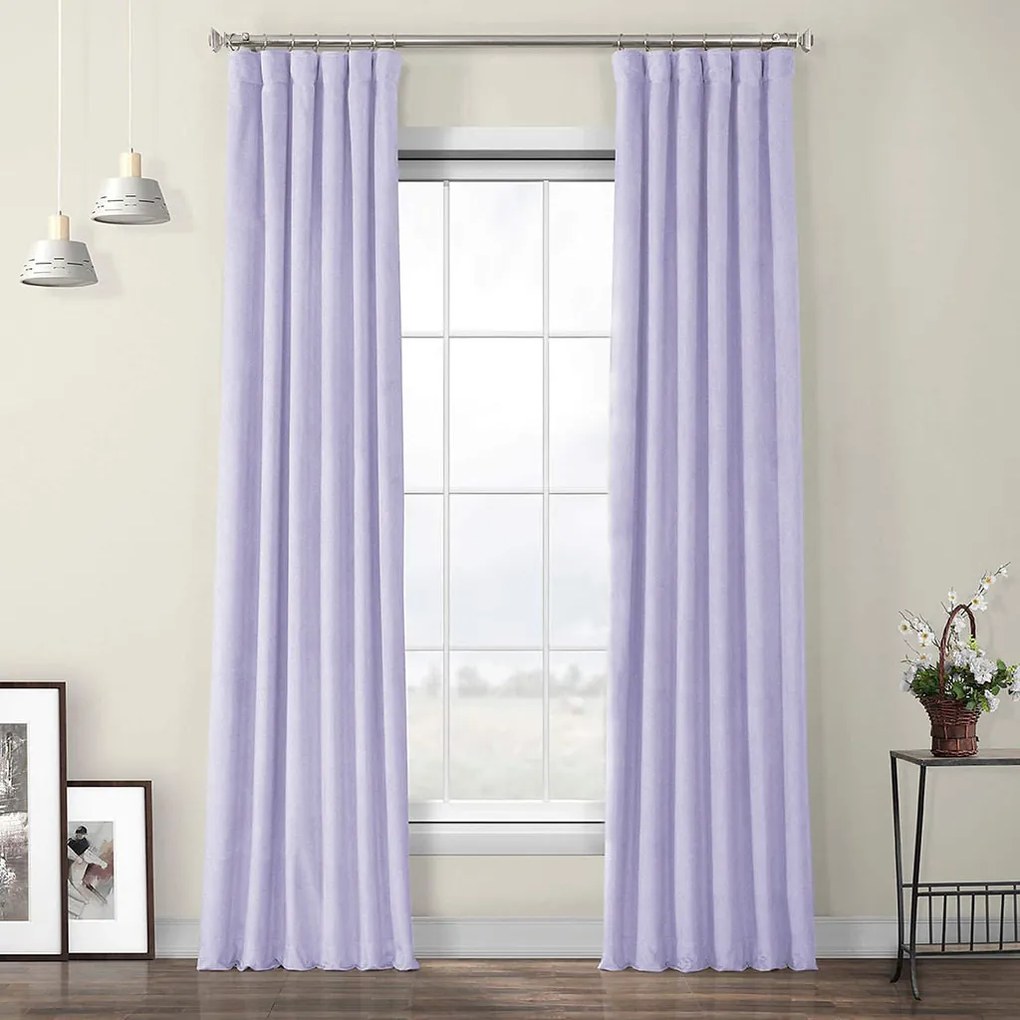 Set draperii din catifea cu rejansa din bumbac tip fagure, Madison, 150x210 cm, densitate 700 g ml, Very light purple, 2 buc
