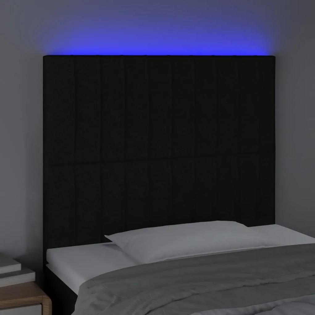 Tablie de pat cu LED, negru, 90x5x118 128 cm, textil 1, Negru, 90 x 5 x 118 128 cm