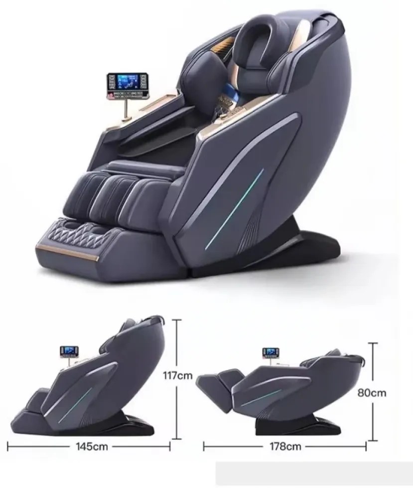 RESIGILAT- Fotoliu de masaj PRIMUS CONFORT, cu Incalzire, Bluetooth, Display, Ecran tactil, Zero Gravity, 2 Boxe, Moduri Automate, Suport Picioare extensibil, Piele Ecologica Premium, Auriu